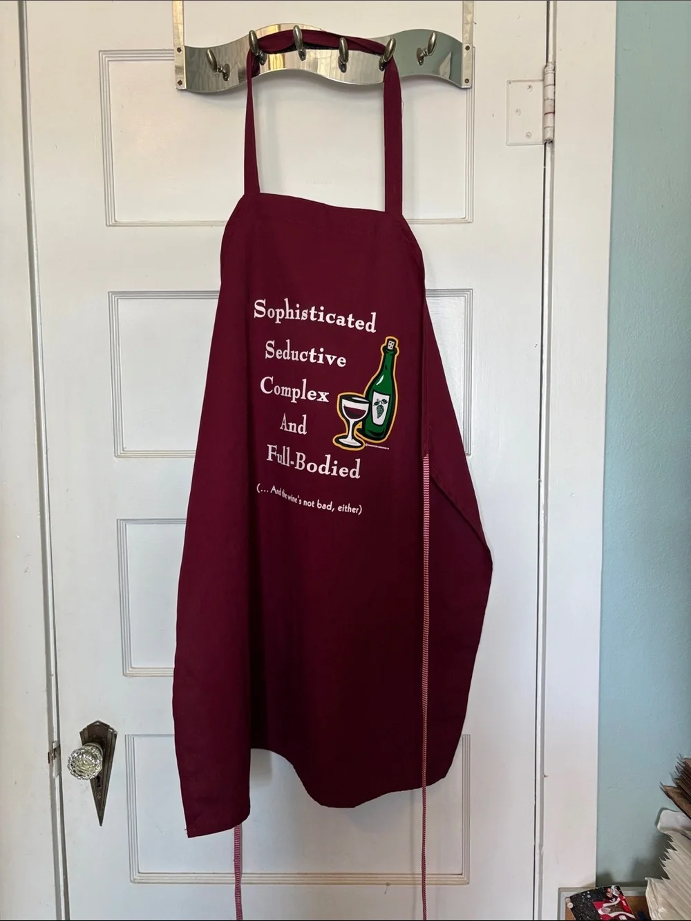 Burgundy Wine-Themed Apron with Playful Print